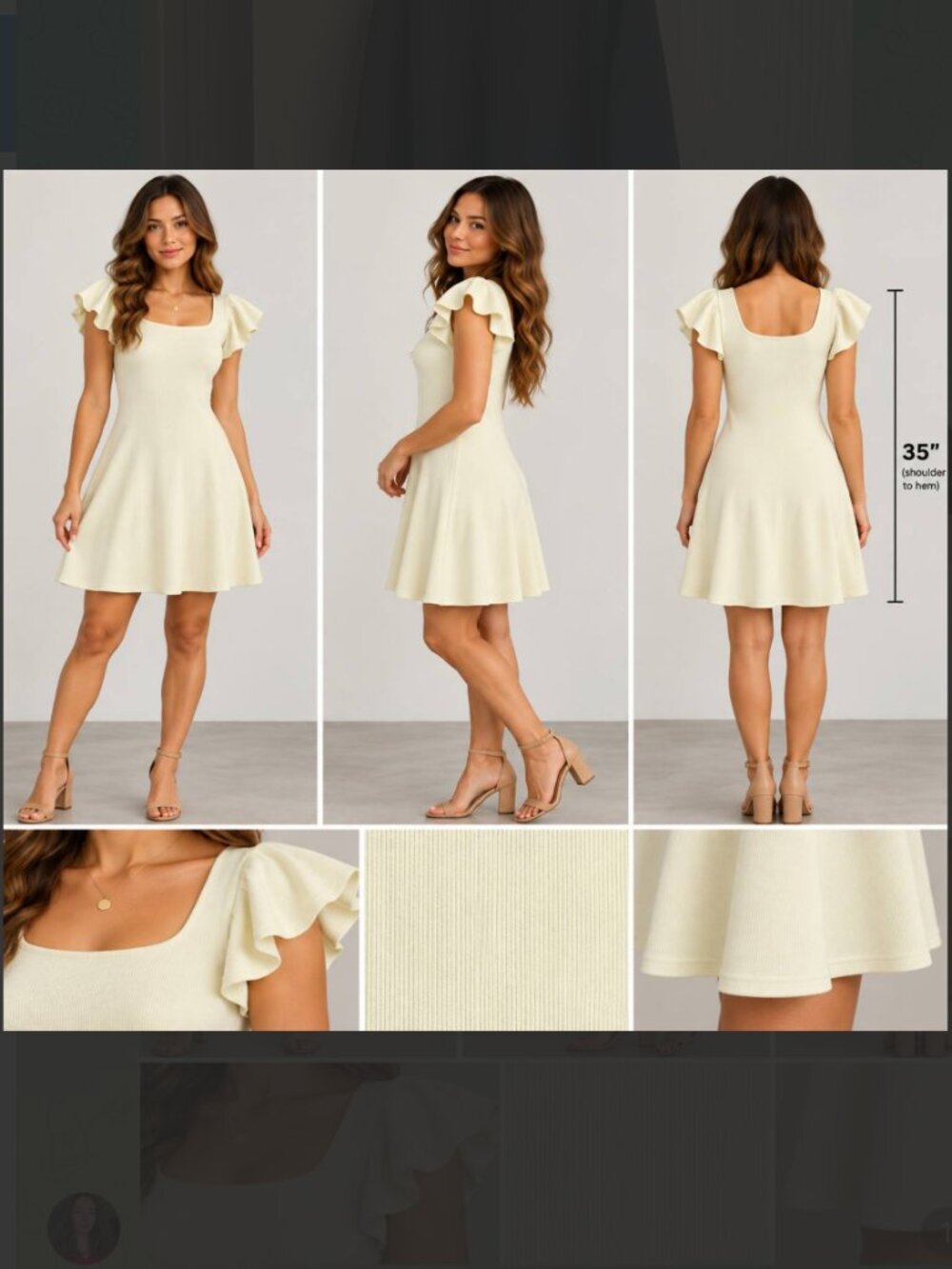 Women's Cream Ruffle Sleeve Skater KNITTED Dress NWT